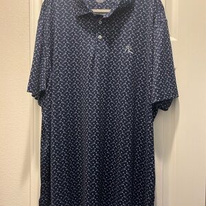 Rhoback Eagle Print Navy and White Patterned Polo Shirt XXXL